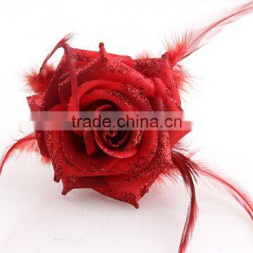 Bright Red Headdress Pins,Flower Feather Brooch,Girls Weeding Party Brooches