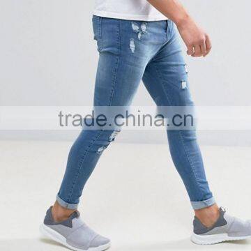 2017 Blue Ripped Skinny Fit Distressed Mens Biker Jeans Stretch-cotton Jeans photo-4