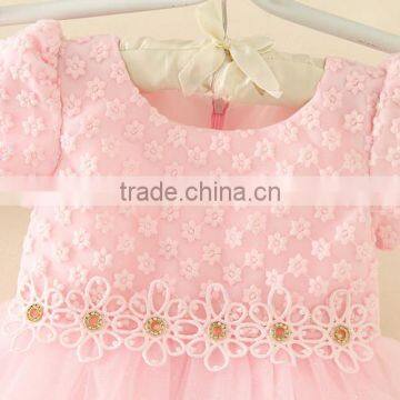 2017 Vietnam Summer Fashion Baby Frock Design Pink Short Sleeves Embroidery Flower Sweet Birthday Party Dresses Turkish Dress photo-3