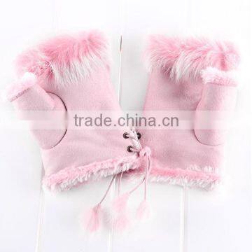 2015 New Women's Rabbit Fur Hand Wrist Fingerless Warm Winter Gloves 3379