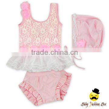 Wholesale Children Peach Young Girl Kids Beach Clothes Pink Swimwear Matching Swim Shorts Diaper photo-4