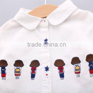 S33436W Girls Blouses Kids Clothes Turn-down Embroidery All-match Collar Blouses photo-4