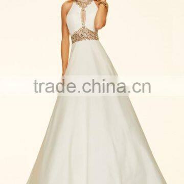 A-line High Neck Beading Stones Satin Prom Dresses 2016 photo-2