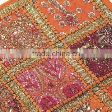 Orange Kundan Decorative Pillow Big Floor Indian Decorative Bedding Pillow 24in photo-4