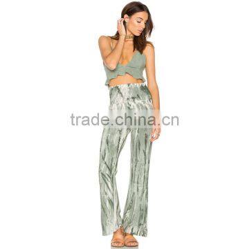 Green Tie Dye Flare Pants Boho Ladies Bell Bottom Trousers Cutting photo-6