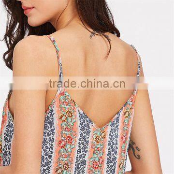 Fashion Floral Striped Double V-neck Top, Ladies Sexy Cami Top photo-6