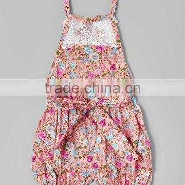 Latest Girl Romper With Rose And Cream Floral Lace Bubble Romper Girl Summer Romper Kids Wear G-NP-RR905-139