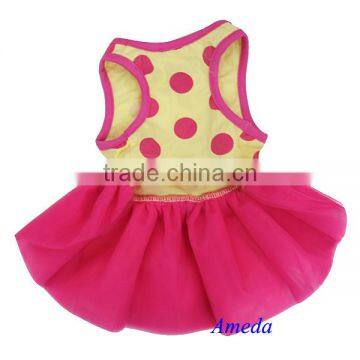 Hot Pink Tutu Yellow Polka Dots Ribbon Party Dress Pet Dog Cat Clothes XS S M L photo-2