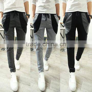 Men's Contrast Color Drawstring Sport Jogger Trousers Slim Harem Pants