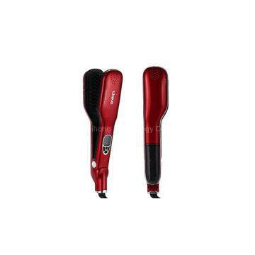 Red Steam Straightener Brush With Temperature Control