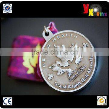 Gold die casting custom medallion with ribbon