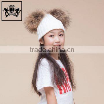 New Product Winter Beanie Double Pom Removable Fur Bobble Knit Hat Baby Fashionable Hats