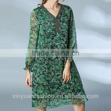 Ladies Elegant Party Dress Chiffon Leaf Bead Loose Prom Dress 2017 photo-3