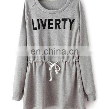 CHEFON Letters Print Drawstring Elastic Grey plus size casual dresses