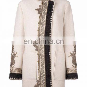 Nude color silk wool blended embroidery pattern motion clip coat