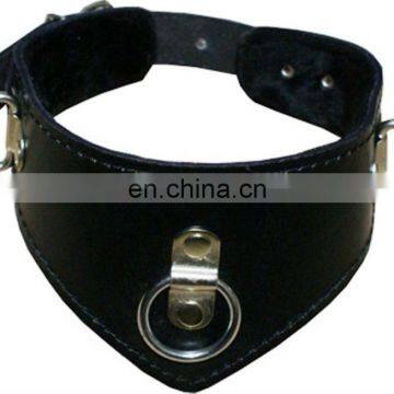 HMB-584A HIGH QUALITY LEATHER DOG COLLAR COSTUME V STYLE BLACK FUR LINING