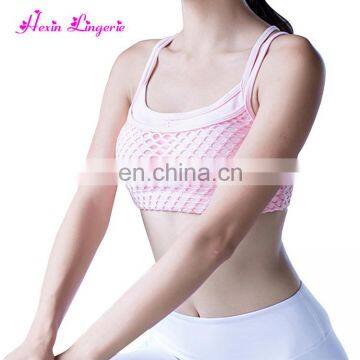 Light Pink Moisture Wicking Net Front Athletic Hot Sex Sport Bra photo-3