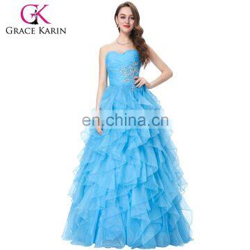 Grace Karin Strapless Long Blue Prom Ball Gowns Quinceanera Dresses CL3411-3