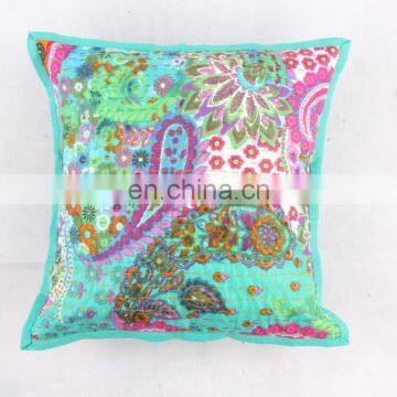 Indian Floral indoor & outdoor-Indian kantha cushion covers Indian Hand-stitched Kantha Pillow Kantha Pillow Covers Art