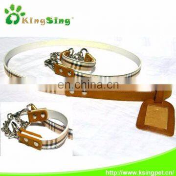 Genuine grid pattern leash include collar for pet dog
