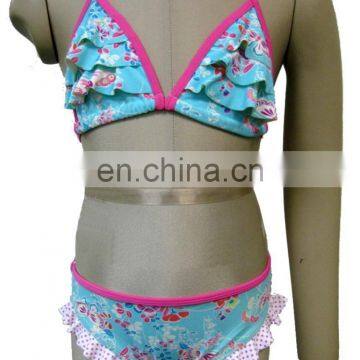 Flounced Top Allover Print Sexy girl Two Piece child Bikini