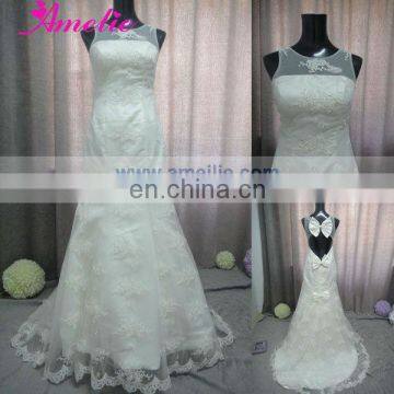 Open Low Back Lace Appliqued Wedding Dresses Real Sample