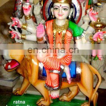 Maa Sherawali marble statue colored