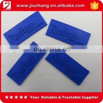 Blue mini rectangle pvc labels with embossed logo for clothing