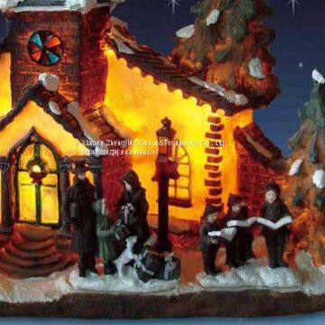 X'mas House With 10 Light Set Play Snowman Polyresin Christmas House Decoration photo-4