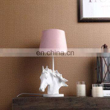 Animal shape custom horse resin base white table lamps with pink lampshade