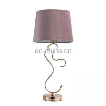 New fancy night stand lamp cheap custom logo gold luxury table lamps with pink lampshade