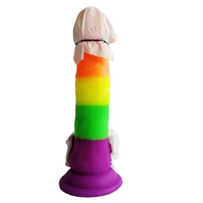 Drop shipping  realistic huge dick gay pride rainbow dildo with suction cup faked penis sex toys for woman erotic adult game