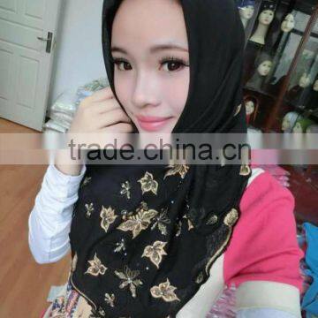 S122 newest 2014 Embroidery flower super voile muslim square scarf