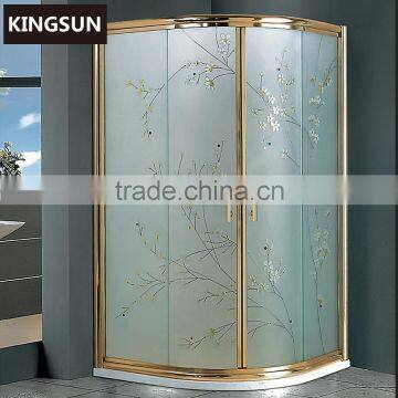 Luxury Design Gold Frame Branch Pattern Freestanding Corner Bath Shower Enclosure K-7823