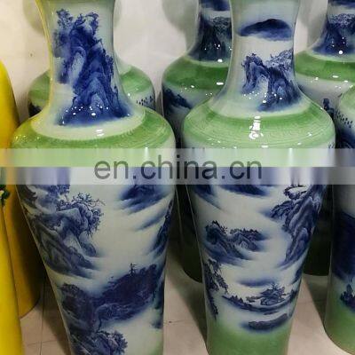 H1.2 Meter Chinese Blue White Ceramic Tall Floor Decorative Vases Hand Painted Landscape Design photo-3
