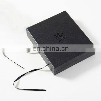 Black Cosmetic Luxury Packaging for Essential Oil Ribbon Closure Sample Fragrance Box With EVA Bottom