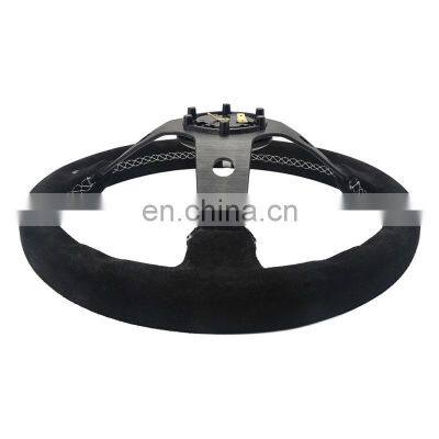 330mm Suede Deep Corn Steering Wheel With Horn Button +White Stitching photo-3