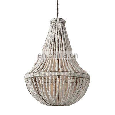 Clay Bead Empire Chandelier Shabby Chic European-Style Lighting with Wrought-Iron Frame and Hand-Rolled Ceramic Beads