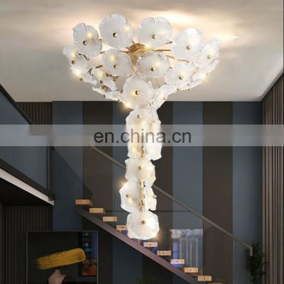 Modern Long Staircase Tree Branch Chandelier Gold Large Foyer Entrance Pendant Lights Hotel High Ceiling Big Crystal Chandelier