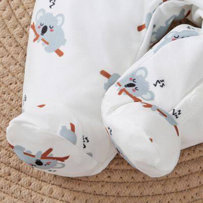 3pcs Newborn Baby's Solid Color + Cartoon Koala Pattern Long Sleeve Footed Romper, Toddler & Infant Boy's Bodysuit Set For Spring Fall photo-5