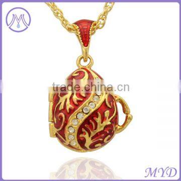 Brass Jewelry Hand Enameled Russian Easter Faberge Egg Pendant Locket Necklace For Woman