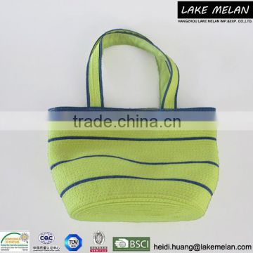 100%Paper Bag (Straw Bag)With Striped Pattern In Fluorescence Green Small Size