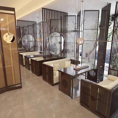Tea house booth table solid wood sofa combination