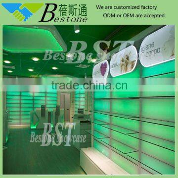 Retail store wooden wall shelf medical clinic furniture for sale