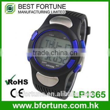 Blue Color LP1365 ABS Case PU digital movement stainless steel Case back Strapless Heart Rate Monitor with Pedometer Watch