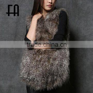 Factory Wholesale Fashion Two Tone Real Lamb Fur Vest photo-4