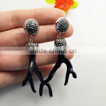 LFD-076E Wholesale Black Coral Branch Shape Dangle Earrings with Crystal Rhinestone Paved Druzy Jewelry Earring