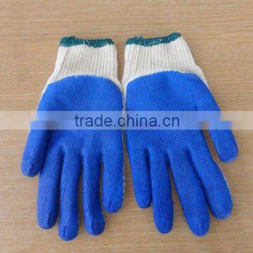 blue latex coated on palm working gloves hand gloves cotton polyester glove