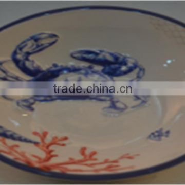 Marine series of embossed 3D hand-painted ceramic shallow little bowl