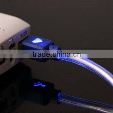 Hot sale micro usb and usb2.0 connector blue led flashing light mobile phone data cable